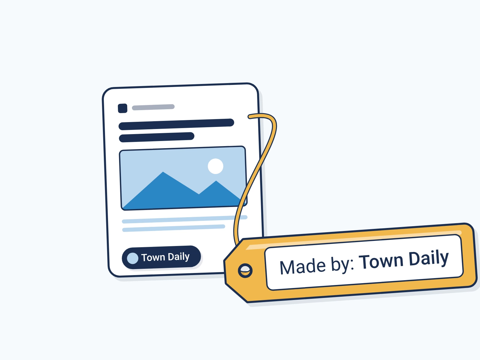 A Town Daily news story with a gold tag on a thread that reads Made by: Town Daily.