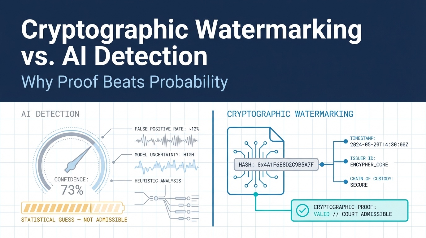 Cryptographic Watermarking vs. AI Detection: Why Proof Beats Probability