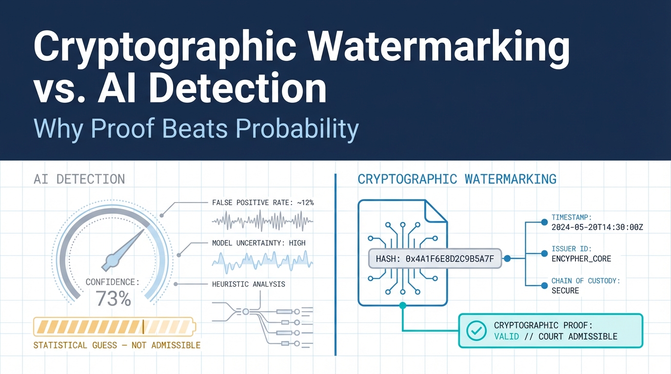Cryptographic Watermarking vs. AI Detection: Why Proof Beats Probability